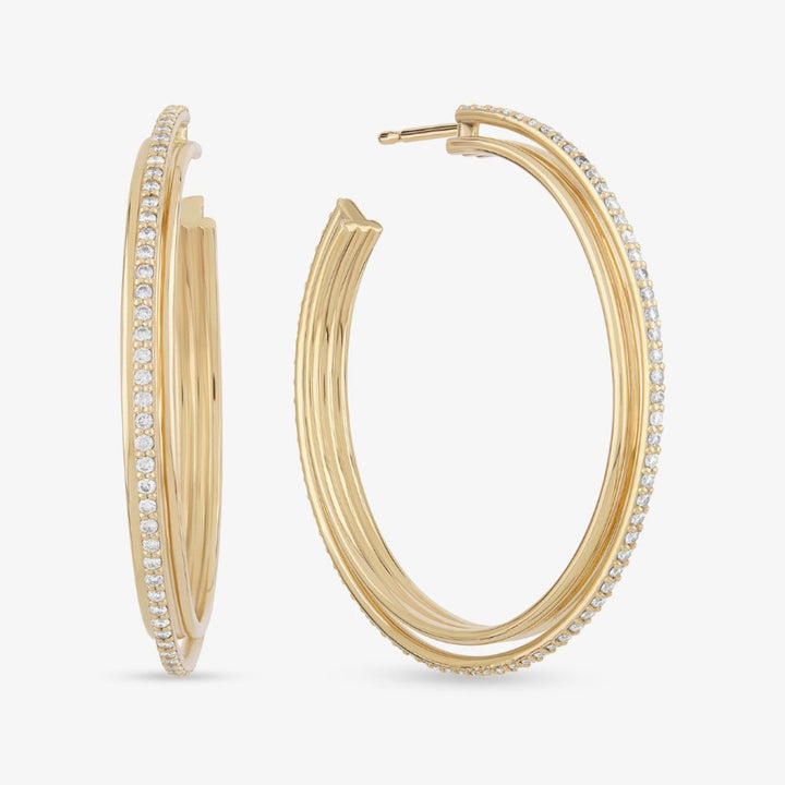 14K Gold 40mm Kinetic Diamond Hoops