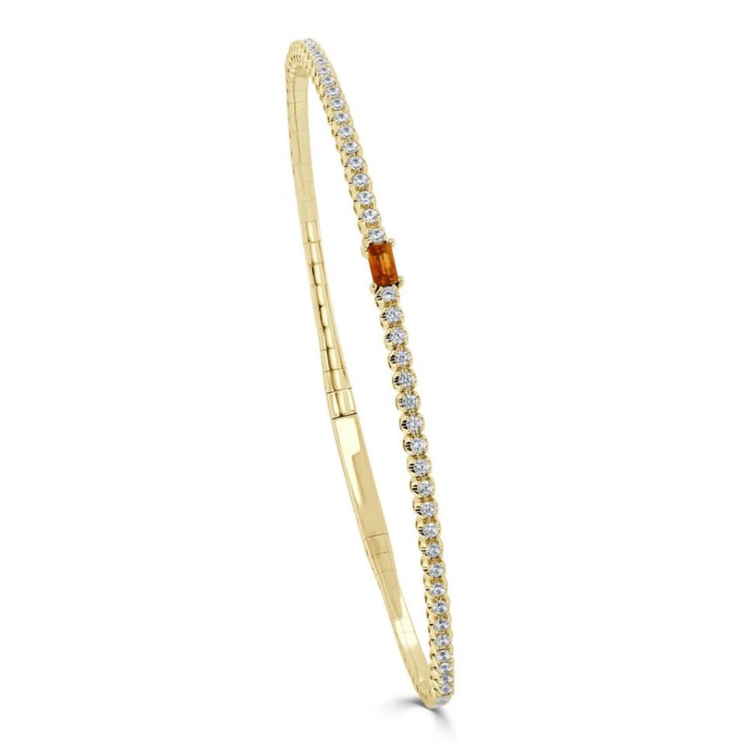 14K Gold Citrine & Diamond Birthstone Bangle