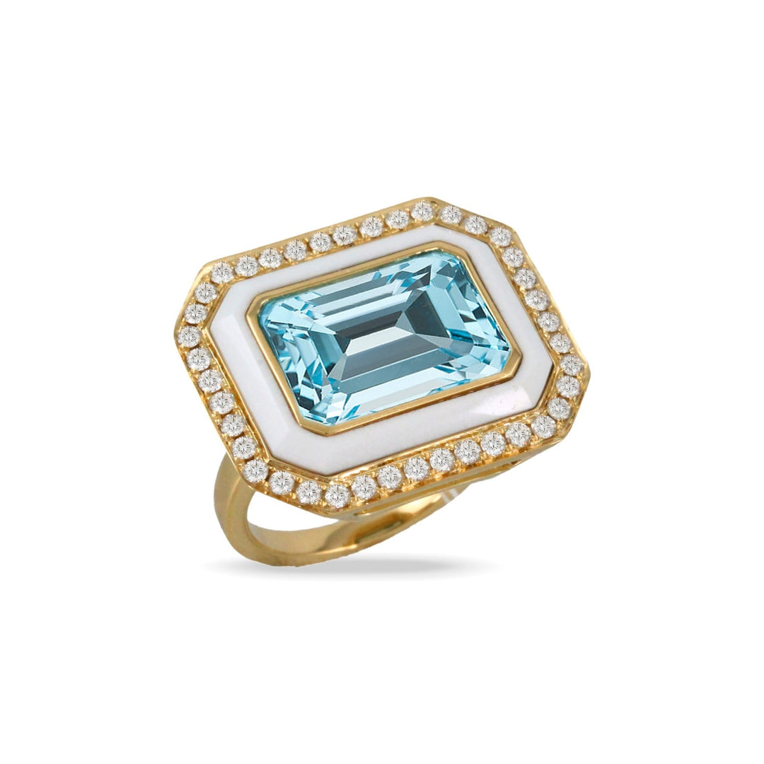 18K Gold Sky Blue Topaz & Agate Cocktail Ring