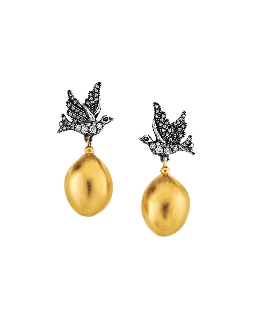 18K Gold & Silver Love Bird Drop Earrings