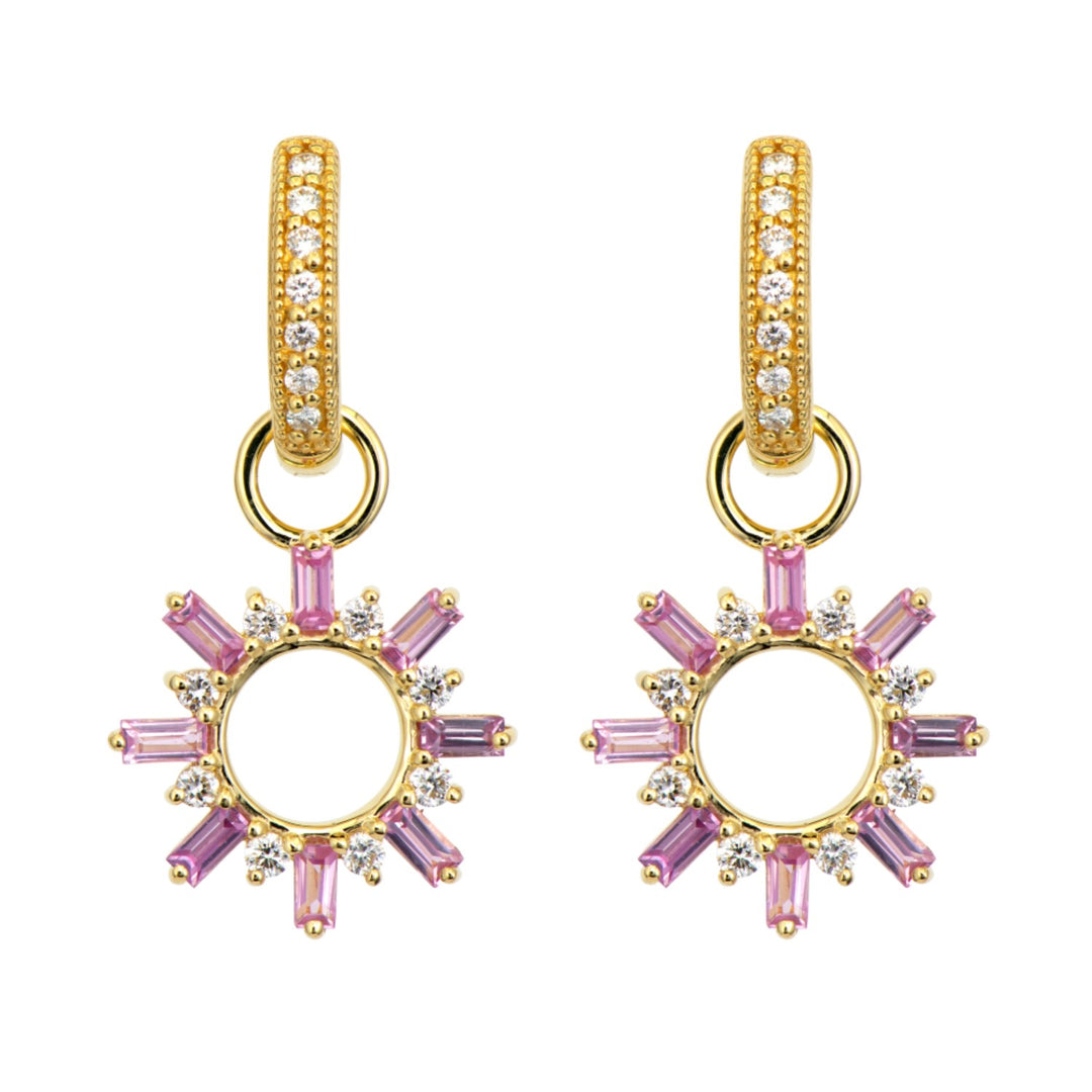 18K Gold Pink Sapphire and Diamond Charms