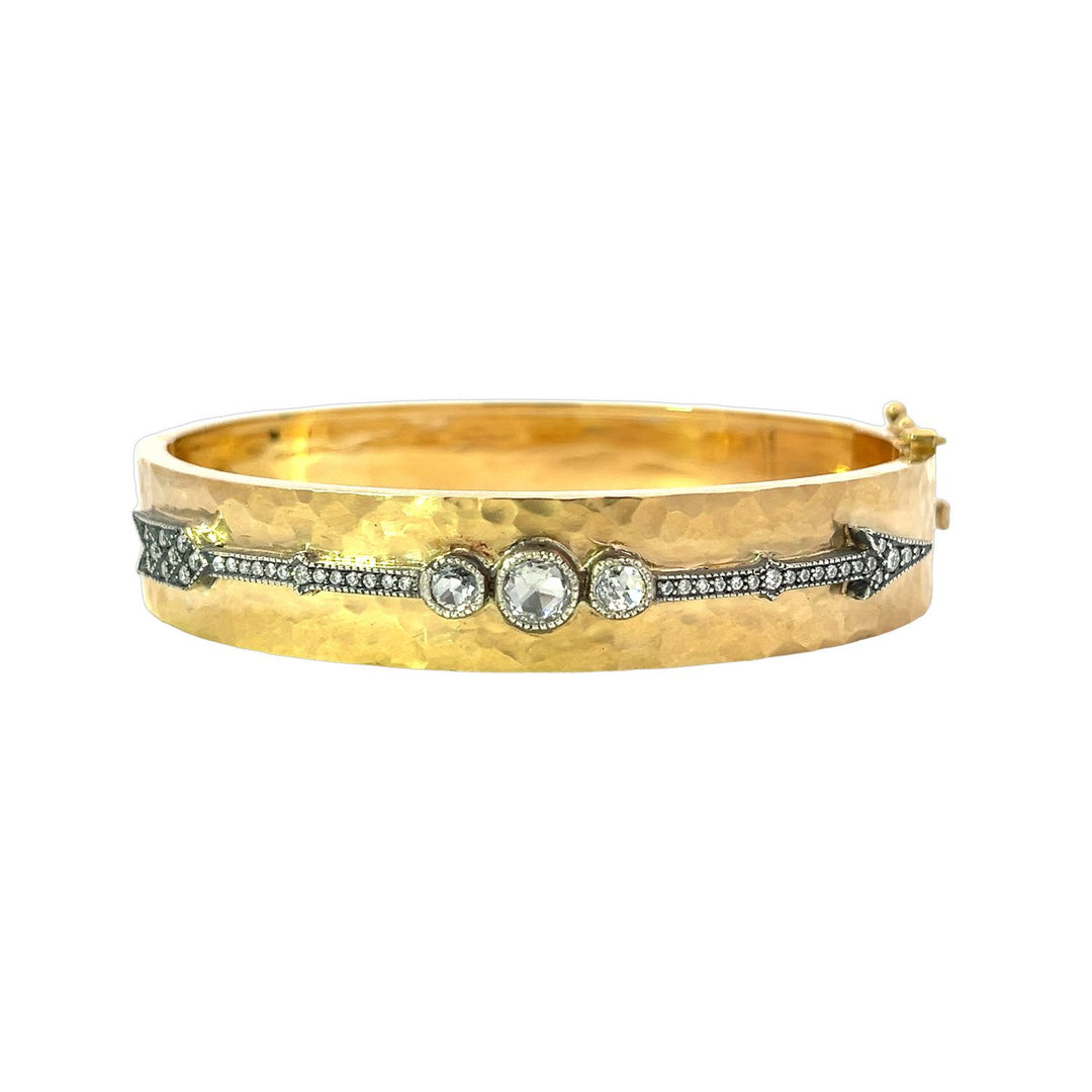 Two Tone Rose Cut Diamond Arrow Bangle