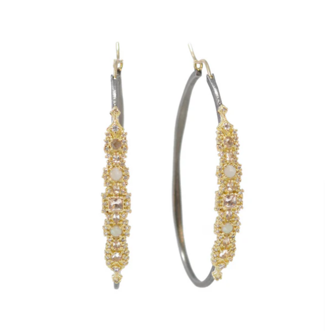 18K & Silver Large Diamond & Opal Crivelli Hoops
