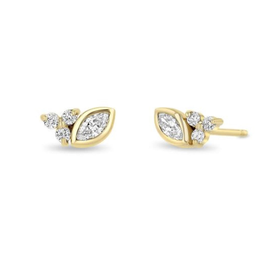 14K Gold Marquise and Round Diamond Studs