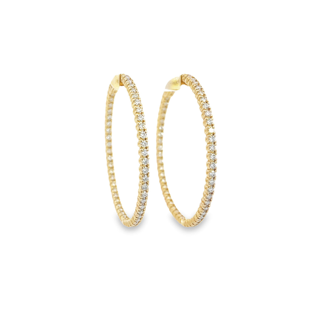 14K Gold Prong Set Large Diamond Hoops
