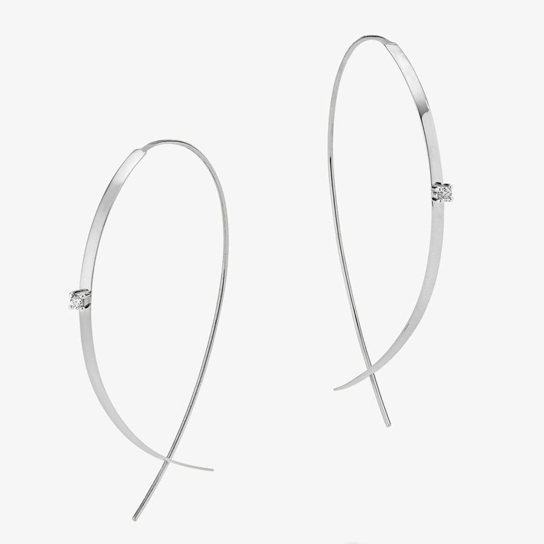 14K White Gold Small Flat Hoops (0.05cts)
