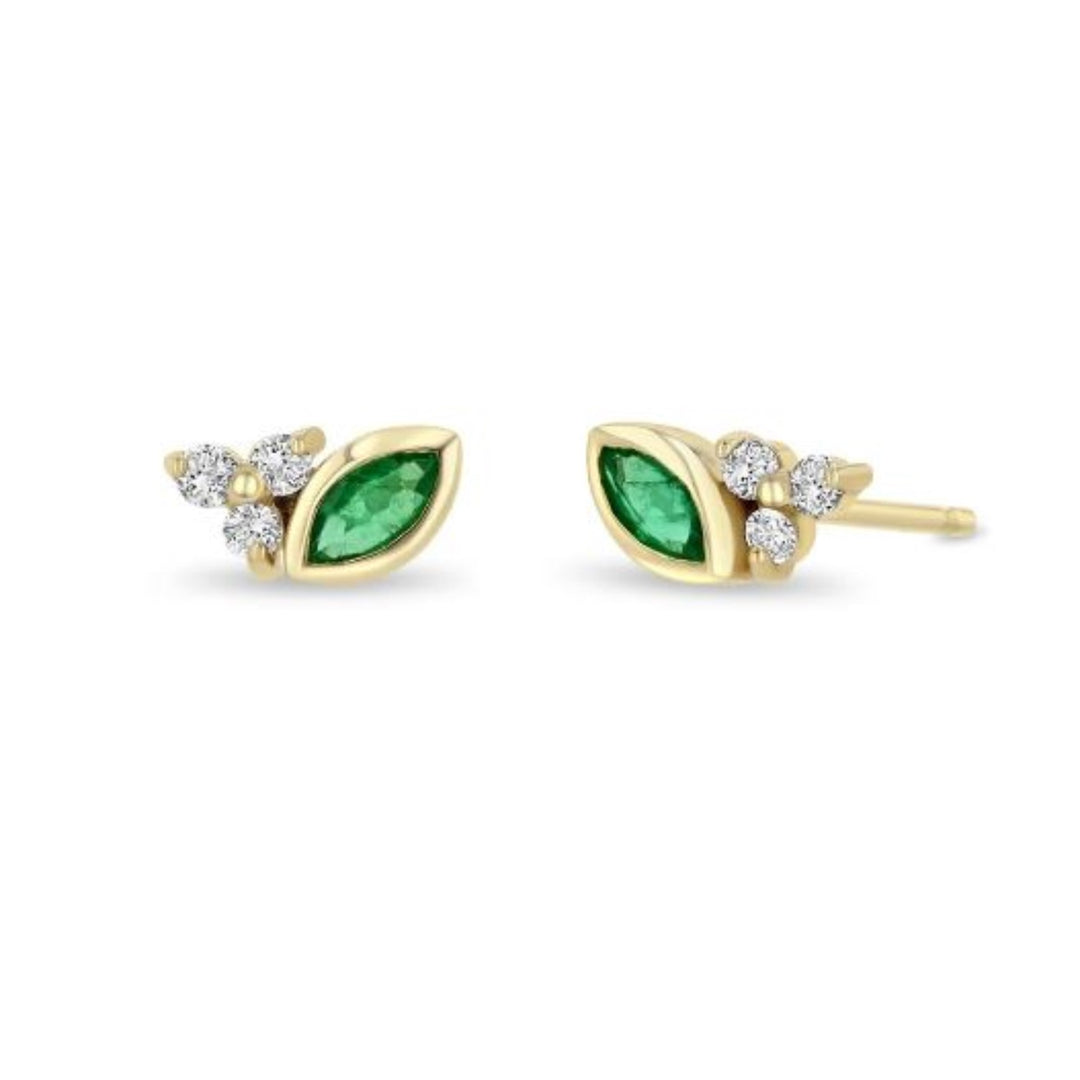 14K Gold Marquise Emerald Studs