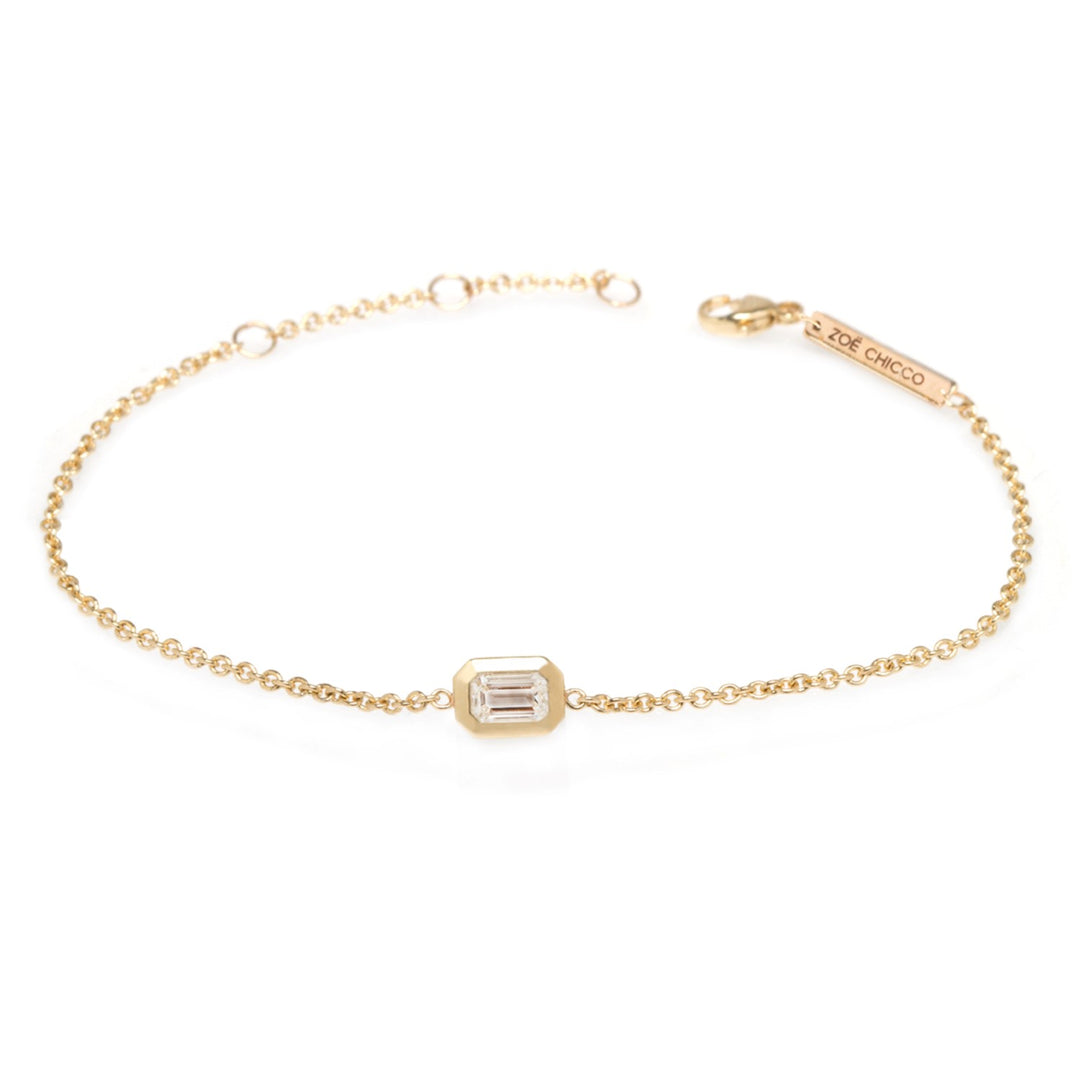 14K Gold 0.46ct Bezel Emerald Cut Diamond Bracelet