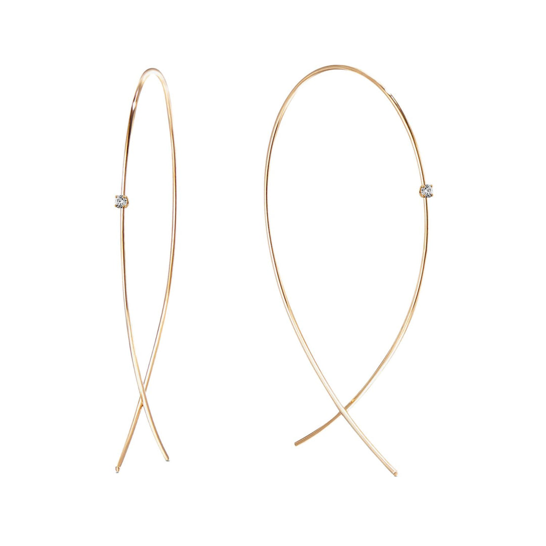 14K Yellow Gold Small Upside Down Hoops with Diamonds