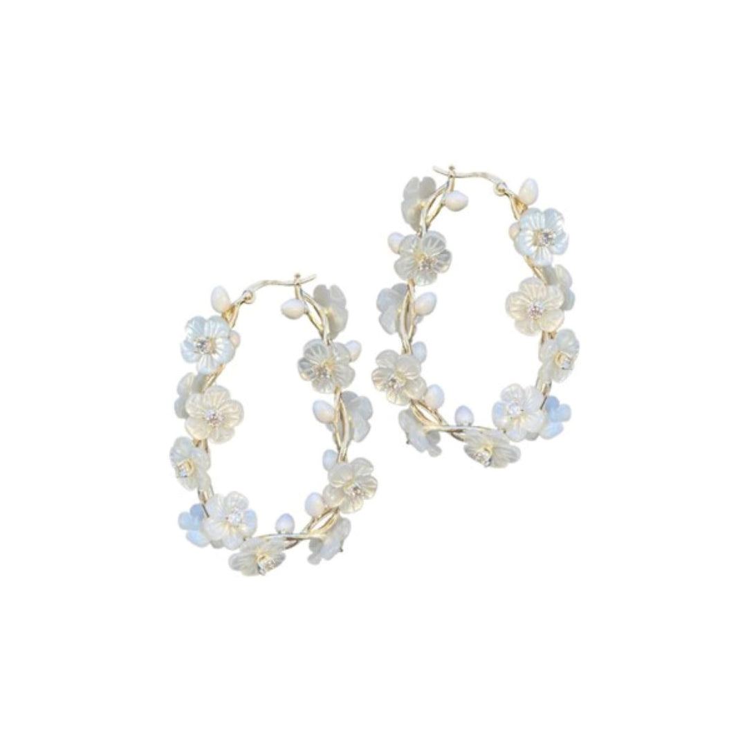 Blooming Vine & White Bud Hoops