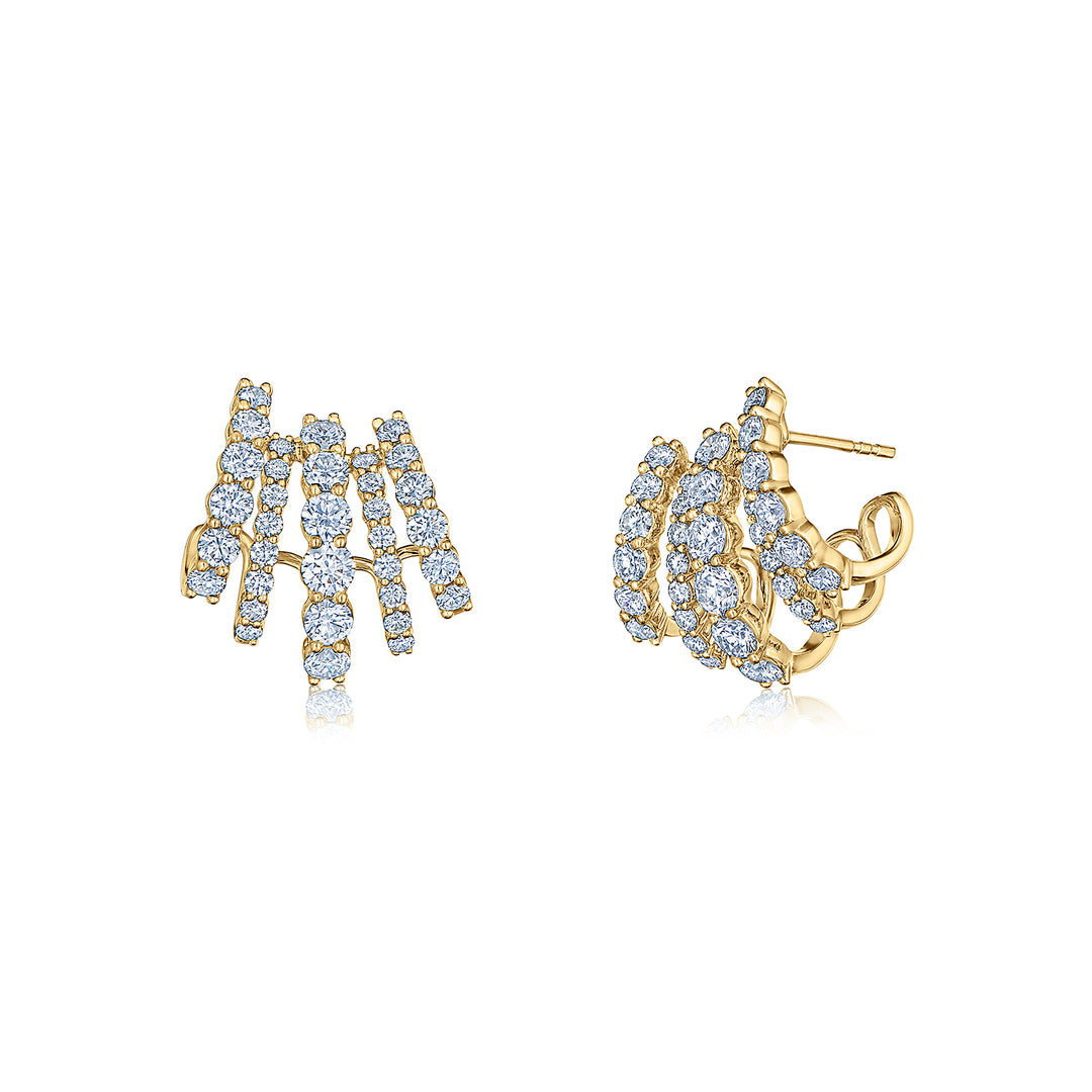 Yellow Gold Five Row Diamond Earrings