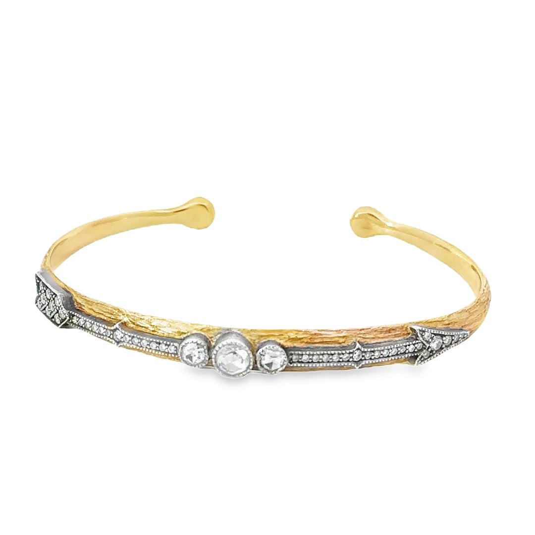 18K Gold & Silver Diamond Arrow Cuff