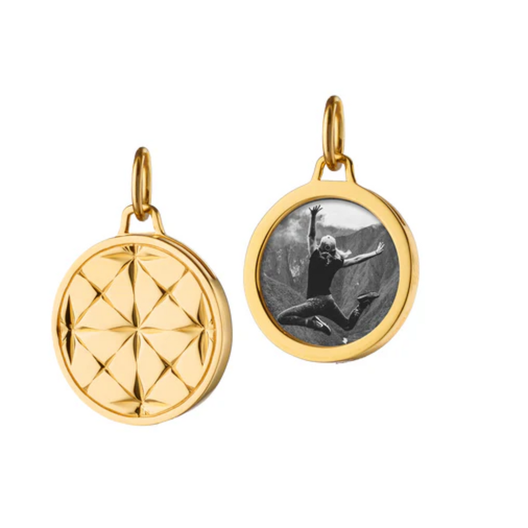 Small Round Mosaic 18K Gold Half Locket