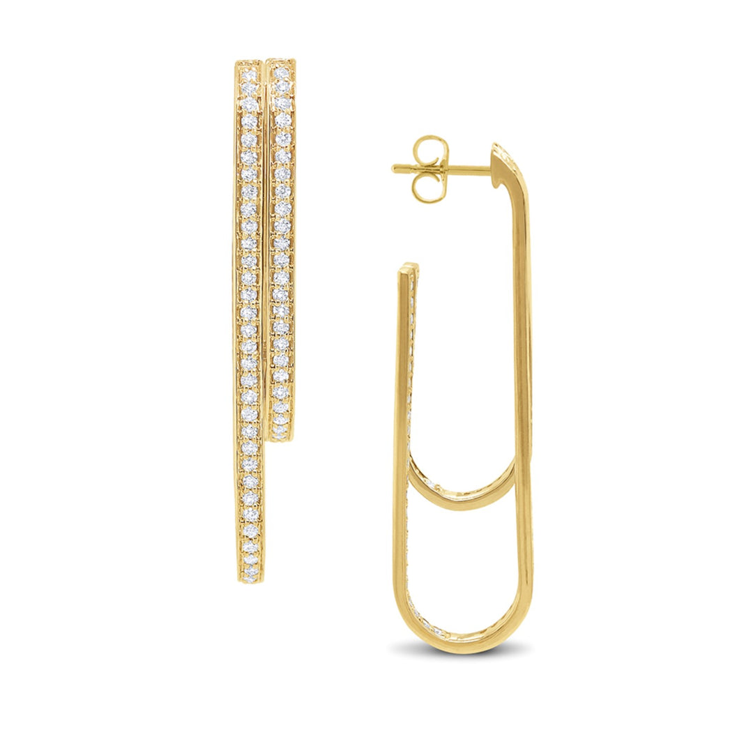 14K Gold Modern Diamond Paperclip Hoops