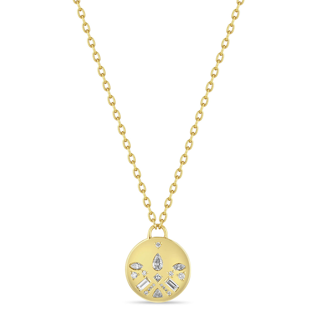 14K Gold Diamond Mosaic Disc Necklace