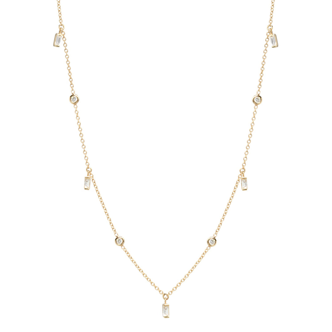 14K Gold Alternating Shape 0.38ct Diamond Necklace