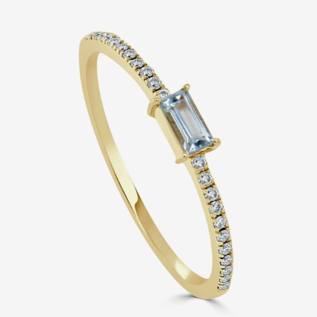 14K Aquamarine and Diamond Birthstone Ring