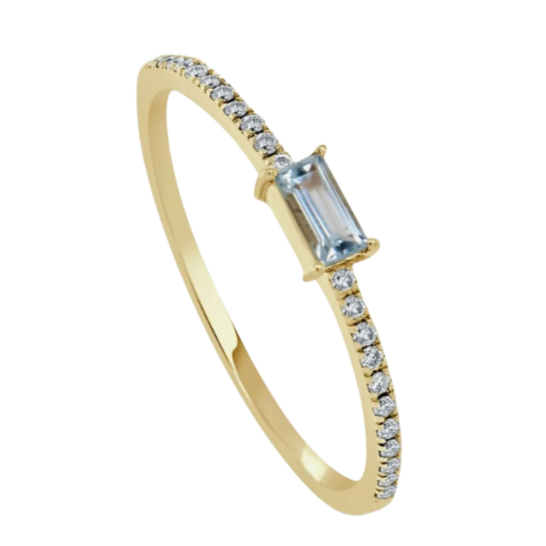 14K Aquamarine and Diamond Birthstone Ring