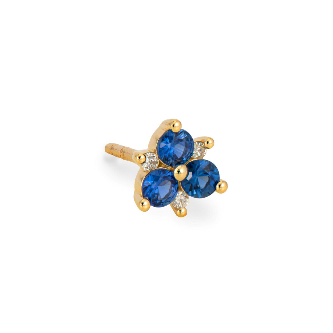 14K Single Blue Sapphire Flower Stud