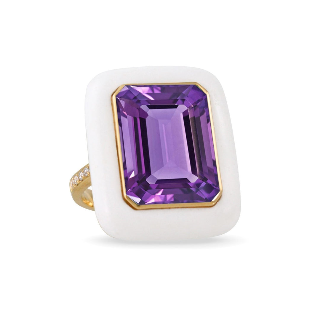18K Gold Amethyst & Agate Cocktail Ring