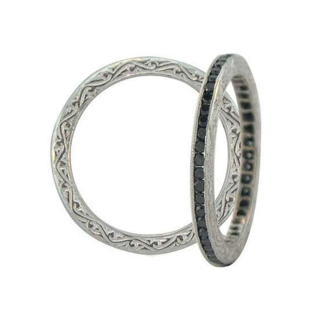 18K White Gold Channel Black Diamond Ring