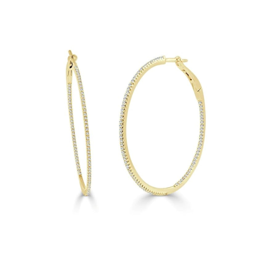 Yellow Gold 1.5" Skinny Diamond Hoops