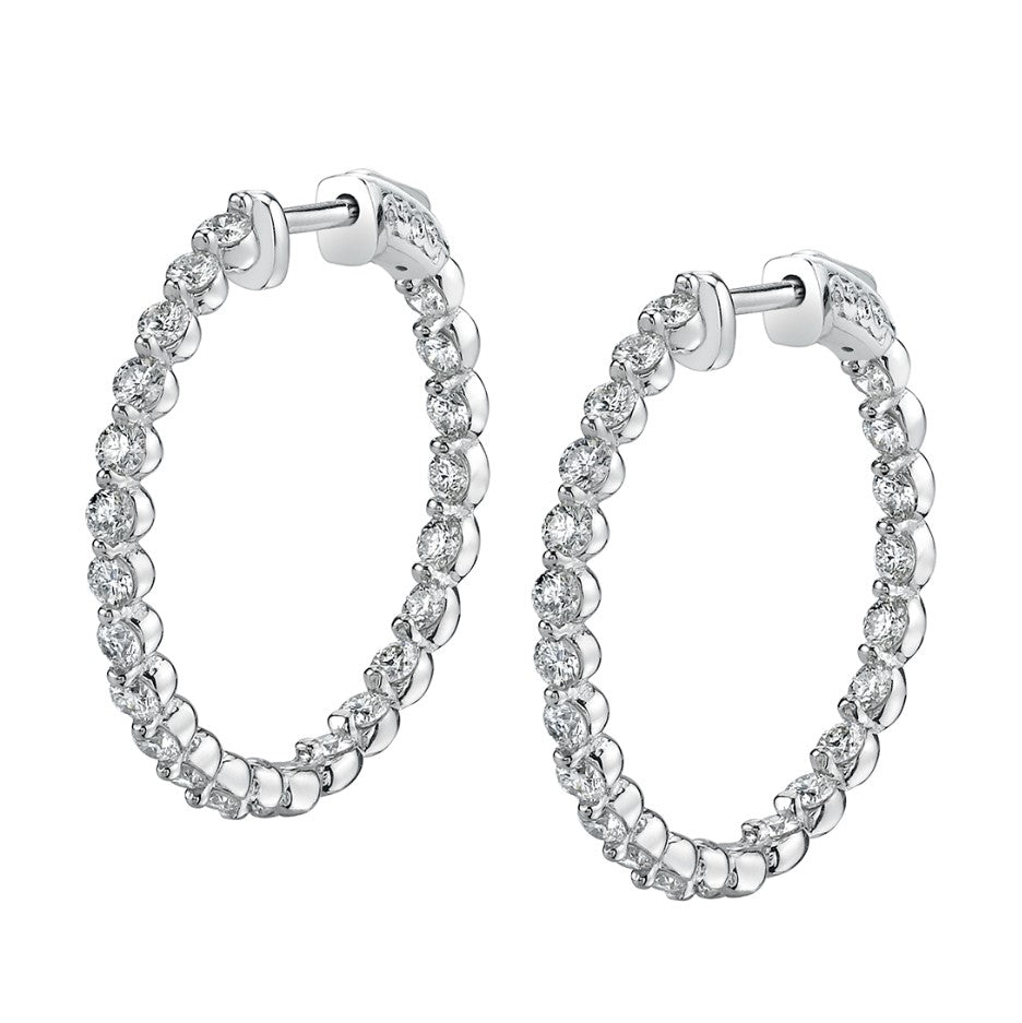 14K White Gold 24mm Diamond Hoops