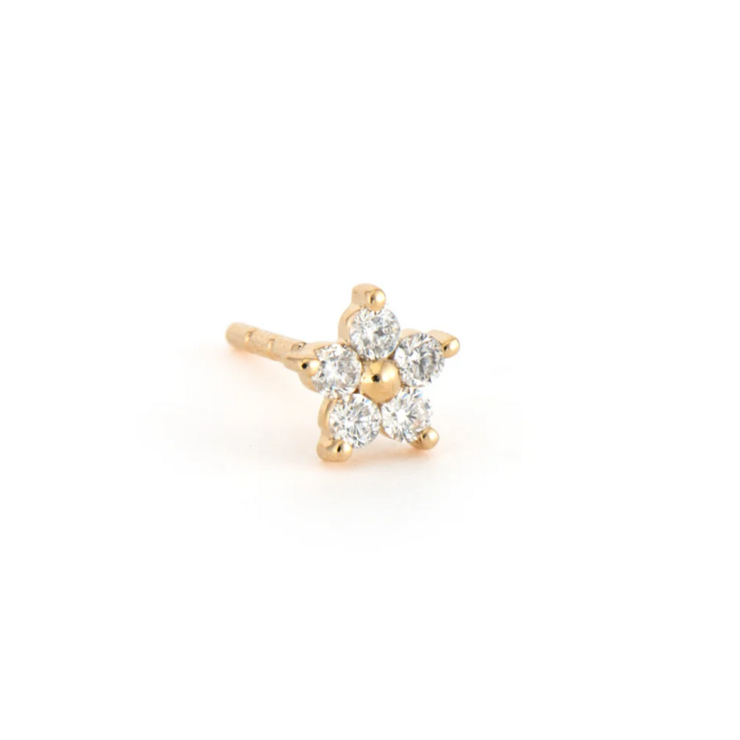 14K Single Diamond Flower Stud