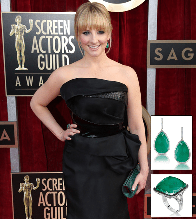SAS Awards Dove Jewelry green earings and ring