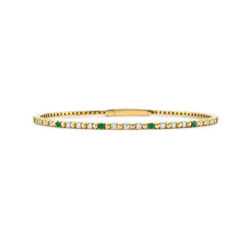 14K Yellow Gold Flexible Bangle With Emeralds And Diamonds