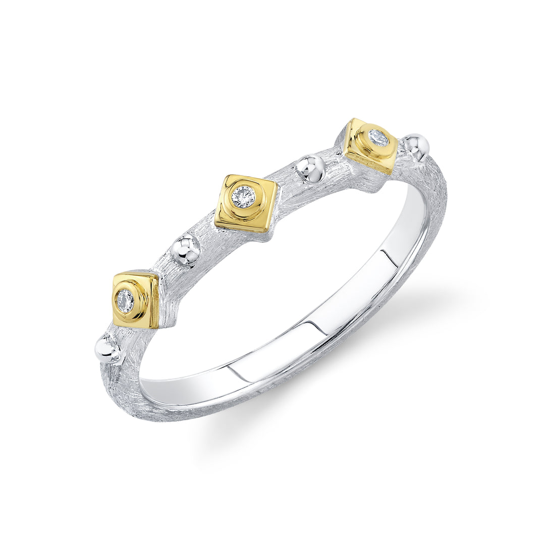 Sterling Silver Hi-Polish Bolt Band With Diamond Accents - Size 7