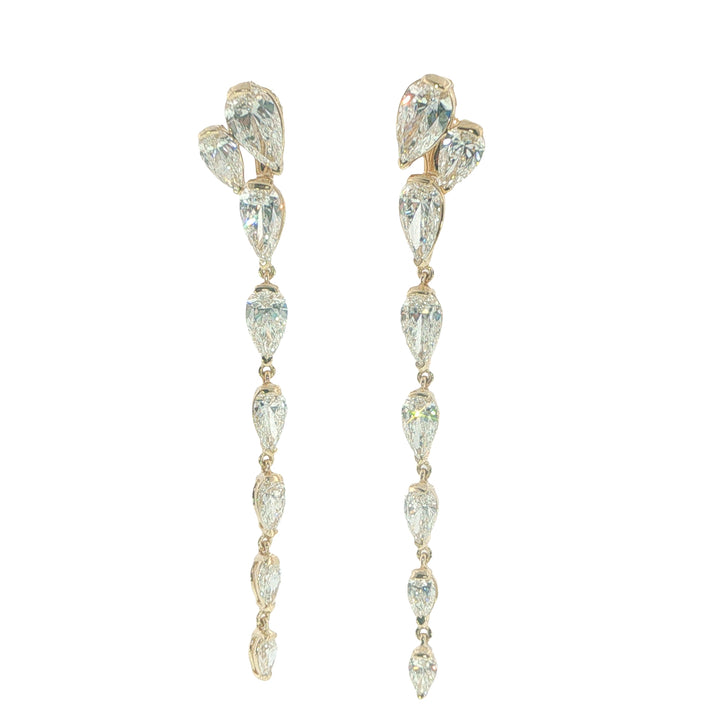 14K Yellow Gold Convertible Diamond Earrings With Pear Shaped Diamond Studs And Detachable Graduated Pear Shaped Diamond Drops