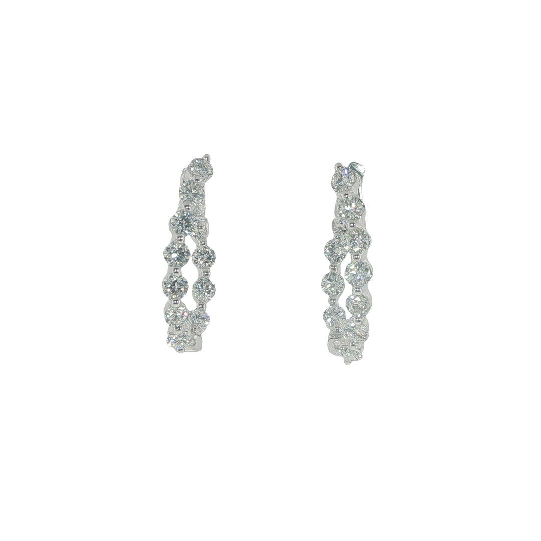 18K White Gold Single Shared Prong Set Diamond Hoops Weighing 1.56tcw