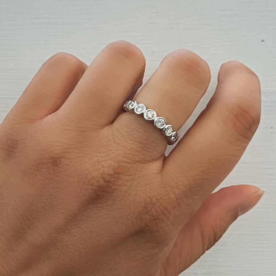 18K White Gold Modern Bezel Set Eternity Band - Size 7