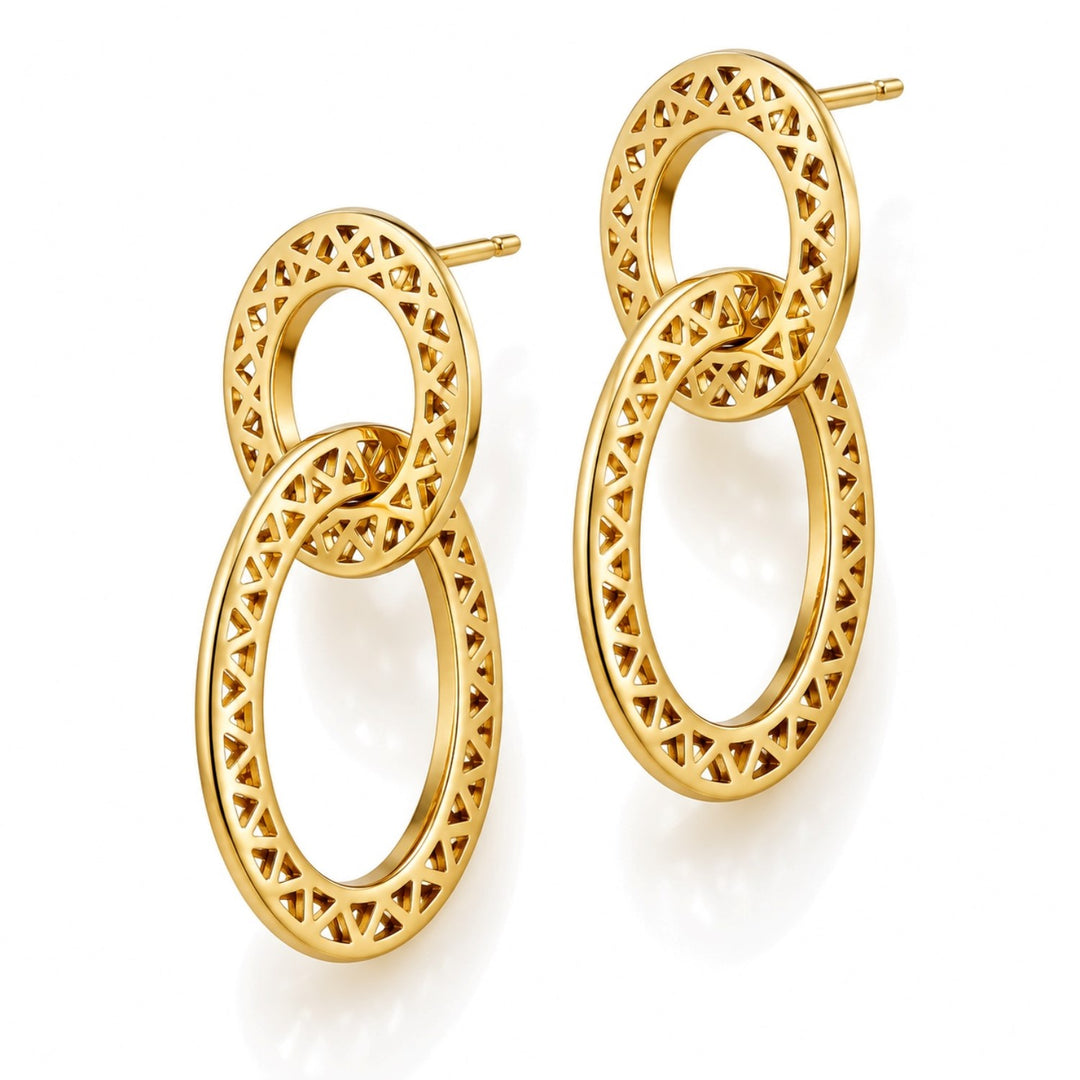 Small Crownwork Disc Earrings On Posts With Medium Crownwork Disc Drops