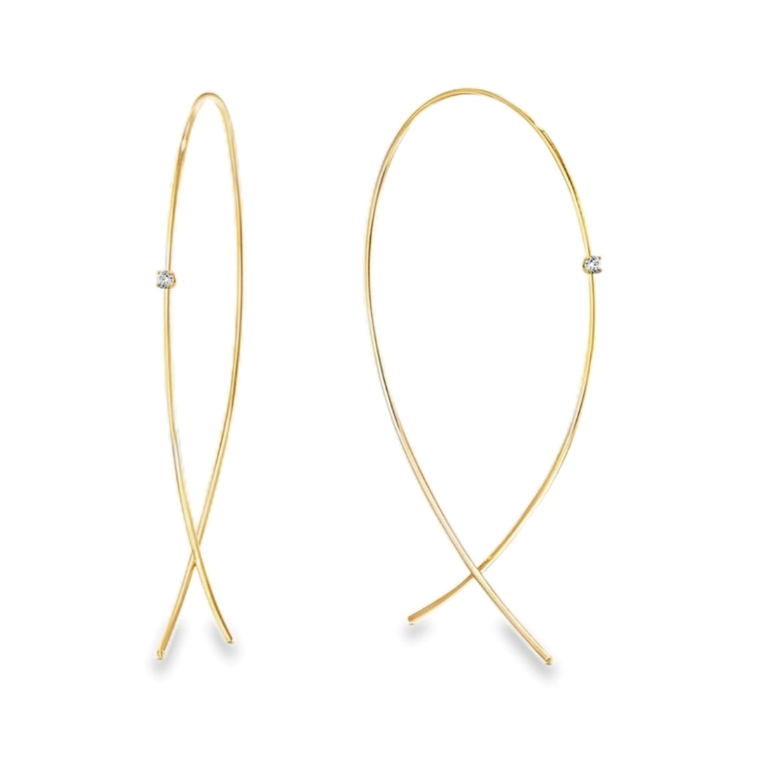 14K Yellow Gold Upside Down Hoops With Small Diamonds