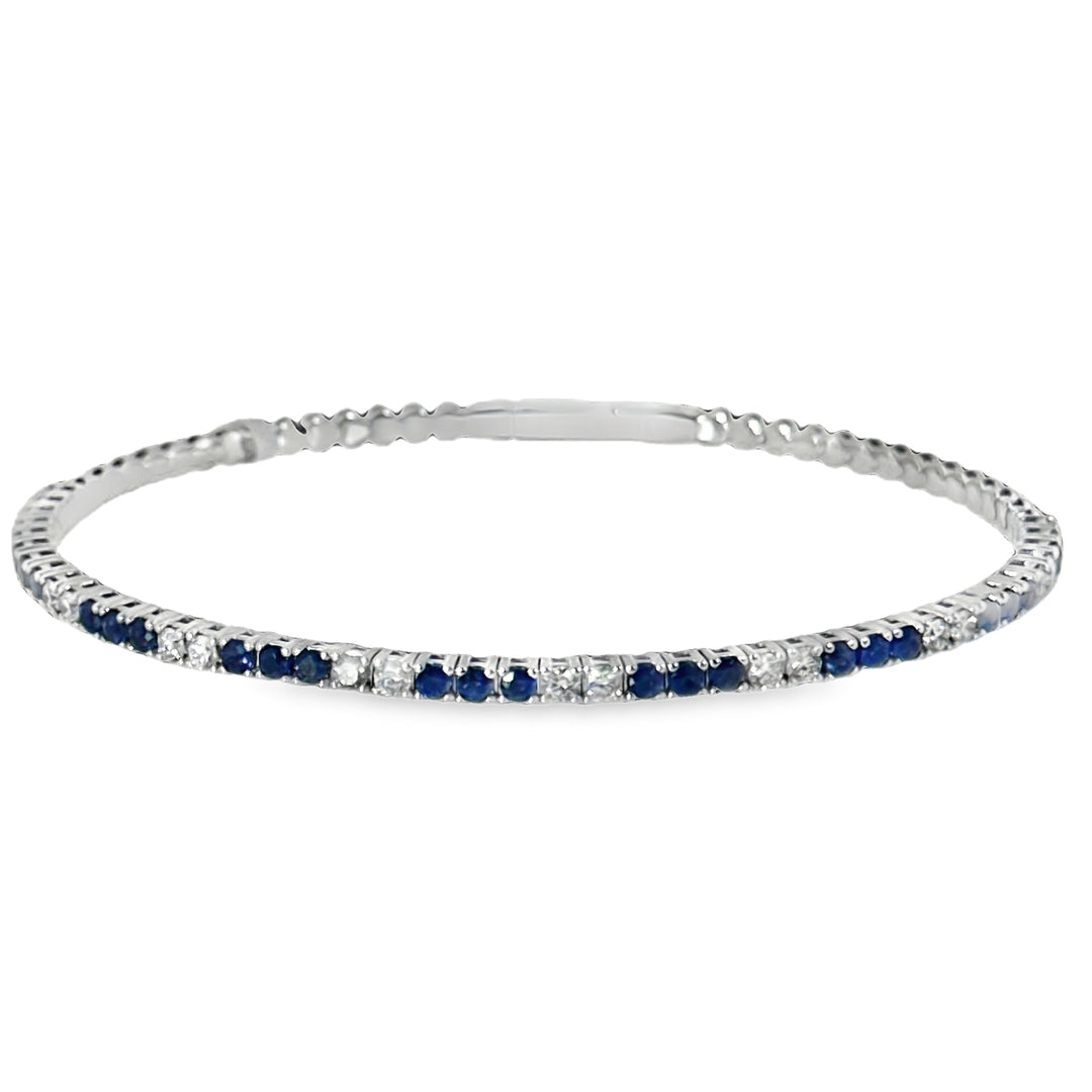 Platinum Flexible Bangle With Alternating Diamonds And Blue Sapphires