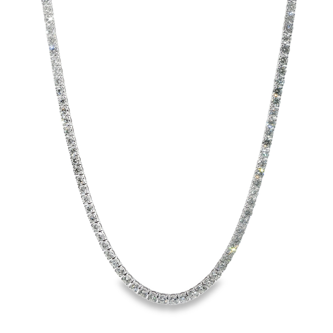 14K White Gold Diamond Tennis Necklace Weighing 15.37cts - 17"