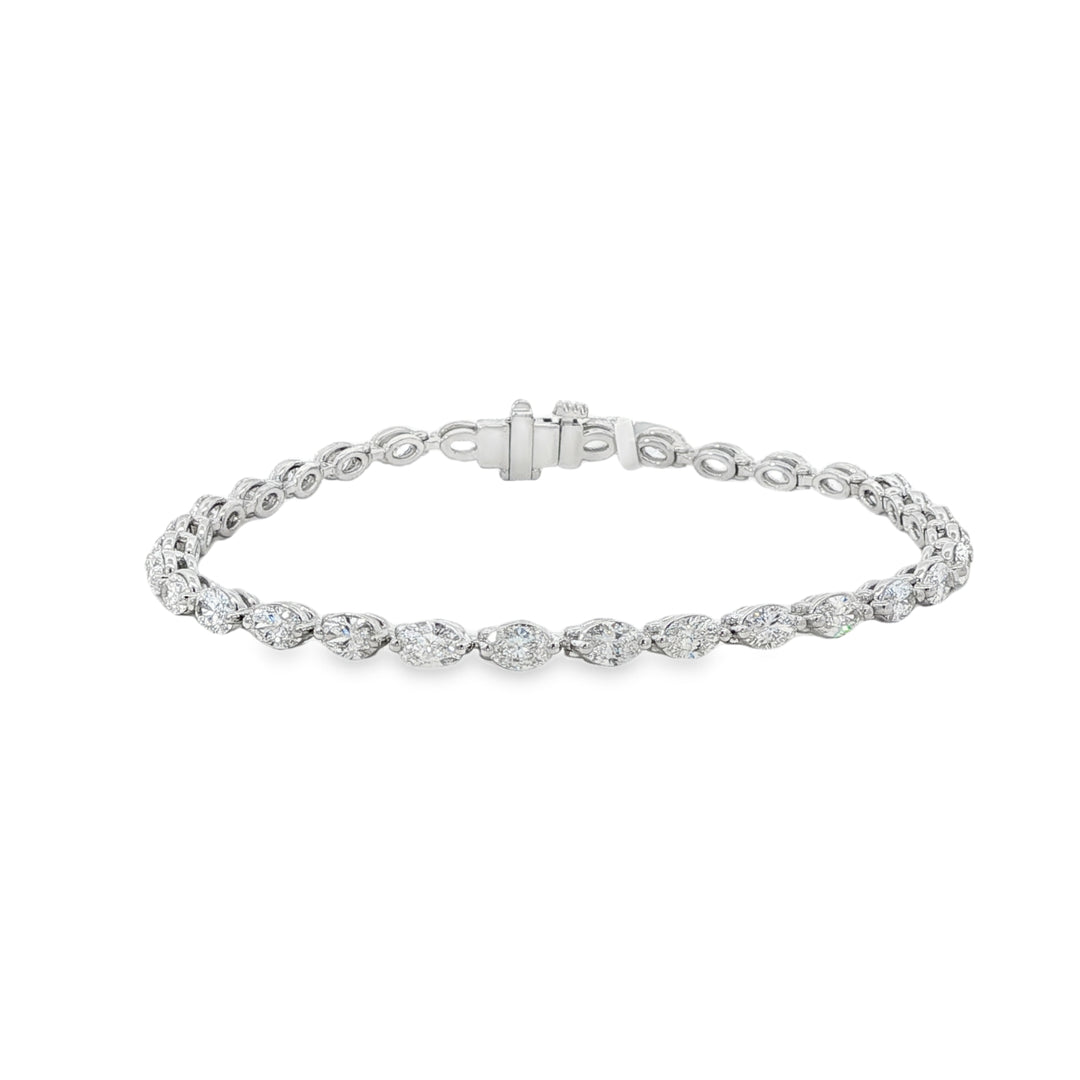14K White Gold East to West Oval Diamond Tennis Bracelet Weighing 4.73cts