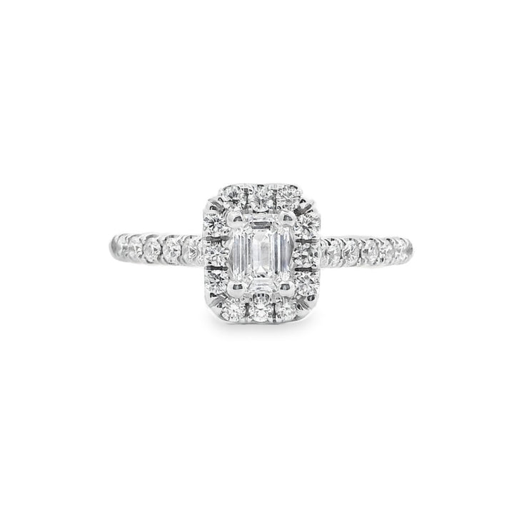 14K White Gold 0.32ct Emerald Cut Halo Engagement Ring
