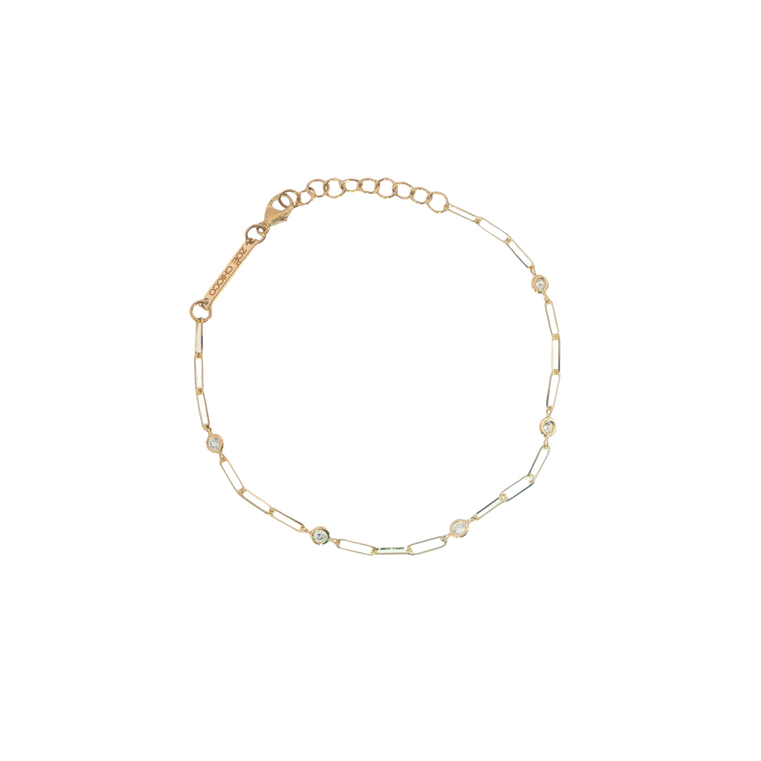 Small Paperclip Chain Bracelet With Floating Diamonds