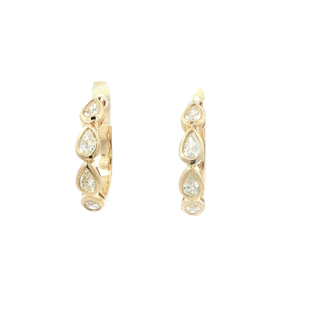 Yellow Gold and Pear Shaped Diamond Hoops