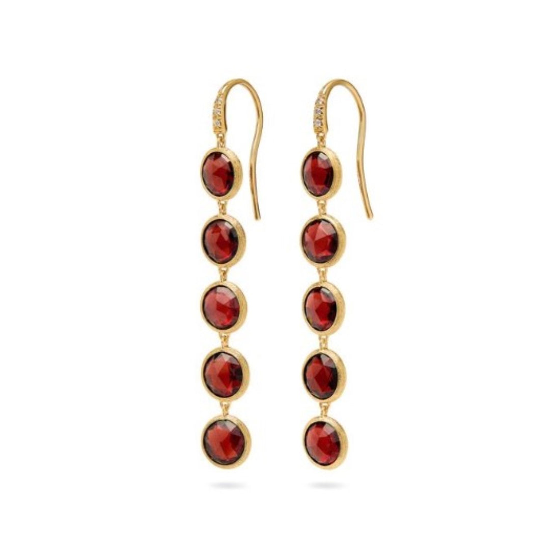 Jaipur Collection Drop Earrings With Bezel Set Red Garnet Accented By Diamonds
