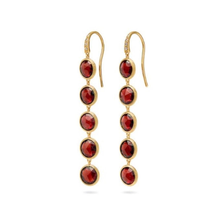 Jaipur Collection Drop Earrings With Bezel Set Red Garnet Accented By Diamonds