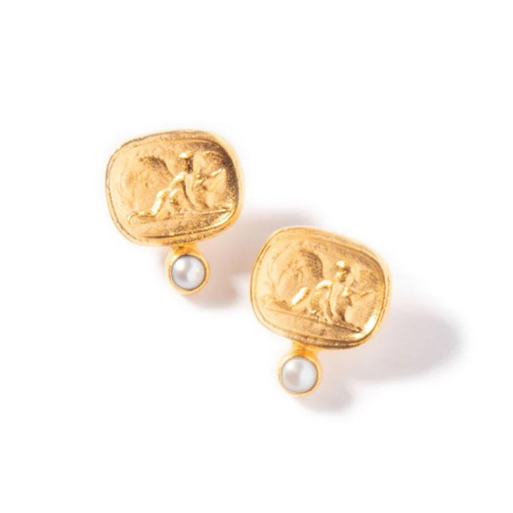 Gold Guardian Angel Stud Earrings