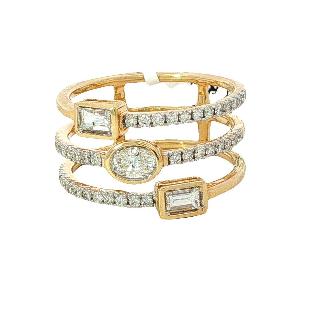 Triple Row Ring With Diamonds