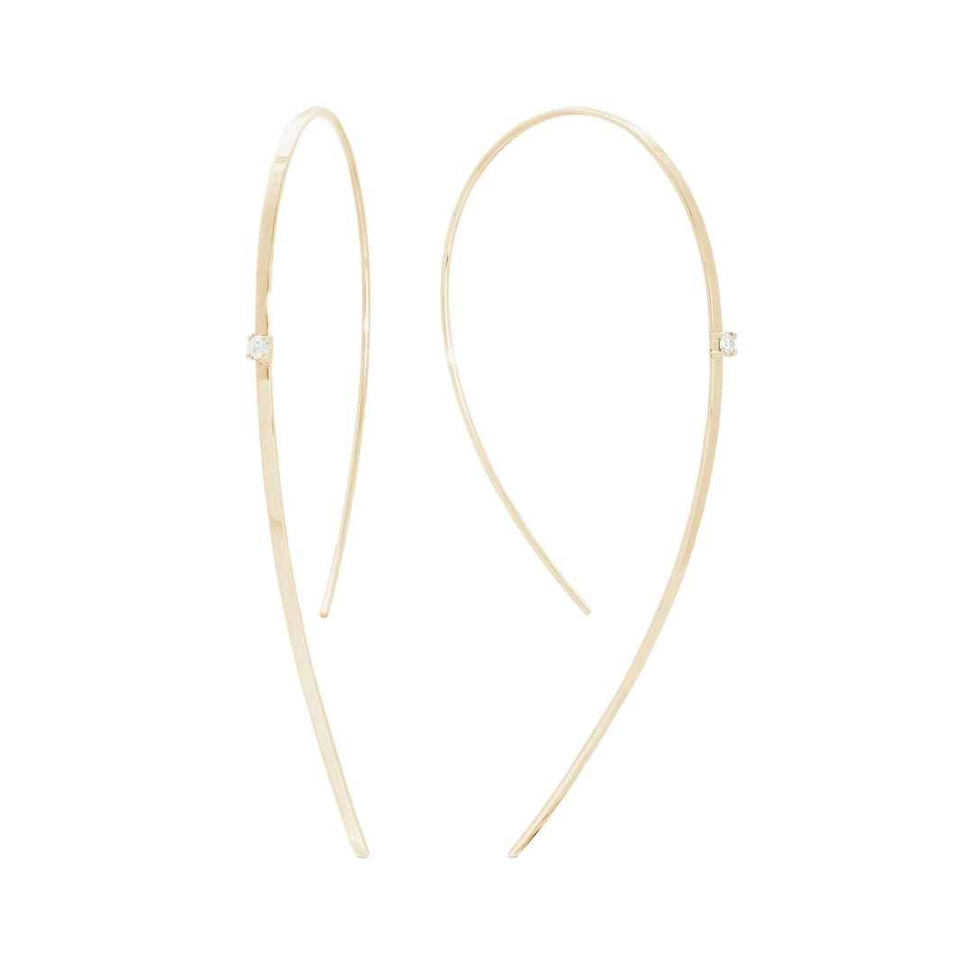 14K Small Flat Hooked On Hoops With Small Diamond