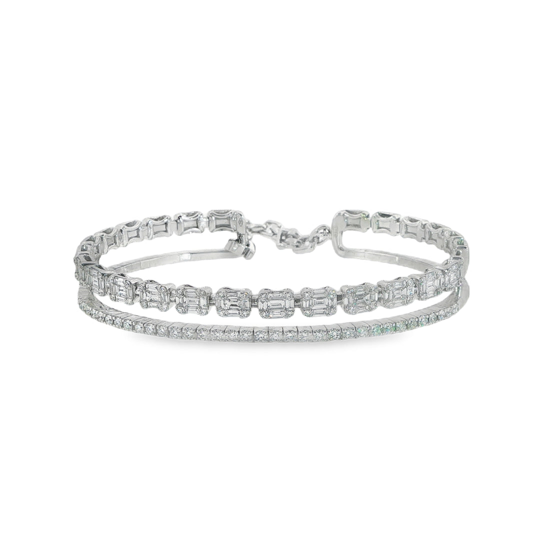 18K White Gold And Diamond Two Row Bracelet