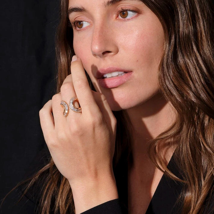 Rose Gold Open Sensu Ring With Baguette Diamonds - Size 7
