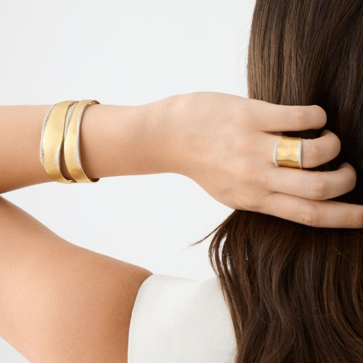 18K Lunaria Cuff Bracelet With Round Diamonds